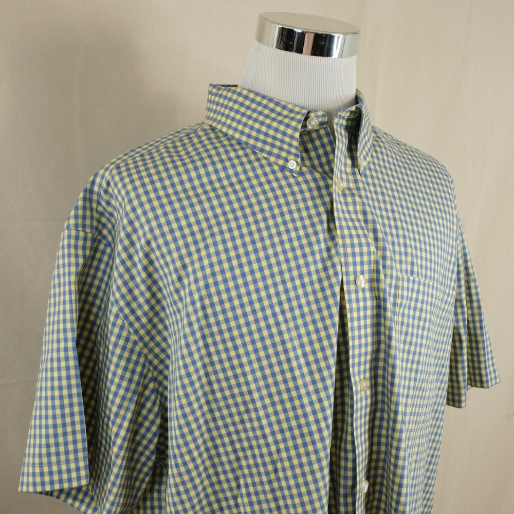 Orvis XXL Active Fit Button Down Shirt Blue Yellow Gingham Wrinkle Free Mens